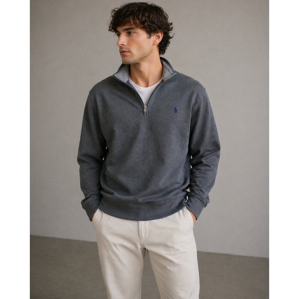 Polo Ralph Lauren Pullover Mens XL Gray Quarter Zip Cotton Blend Preppy